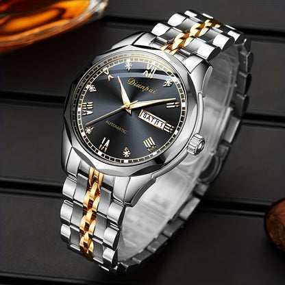 Orologio meccanico automatico di lusso per uomo di Dianpai, adatto per l'uso quotidiano casual, con design rotondo, calendario e lancette luminose, un regalo perfetto per uomini, senza batteria