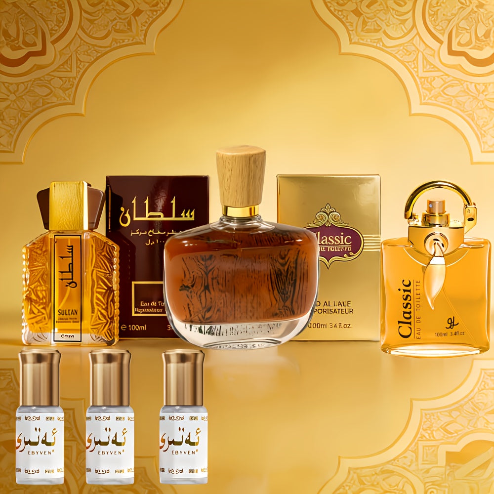 Sei Flaconi (3.38 Fl Oz X 3 e 0.1 Fl Oz X 3) Serie Araba Eau De Toilette - Legnoso Esotico - Fragranza a Lunga Durata, Unisex, Adatto a Tutte le Occasioni. Il Set Regalo Perfetto Quotidiano/Vacanziero per Te o Altri