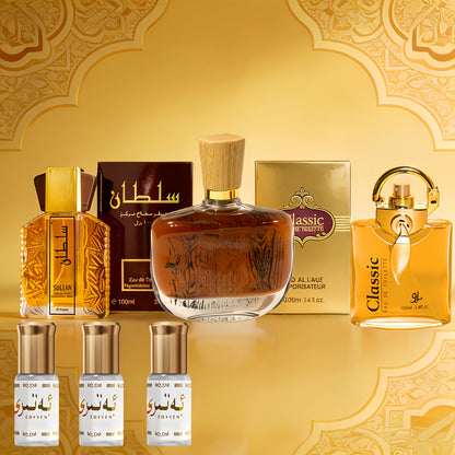 Sei Flaconi (3.38 Fl Oz X 3 e 0.1 Fl Oz X 3) Serie Araba Eau De Toilette - Legnoso Esotico - Fragranza a Lunga Durata, Unisex, Adatto a Tutte le Occasioni. Il Set Regalo Perfetto Quotidiano/Vacanziero per Te o Altri