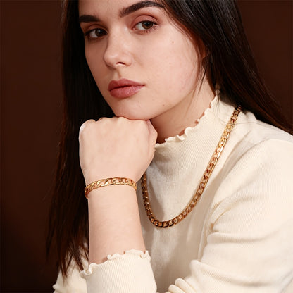 Magazzino Locale, Argento 925, Set Due Pezzi Dorato (Bracciale, Collana), Grammage Argentato 10G, Stile Hip Hop Street, Regalo Perfetto, Bellissima Confezione Regalo Offerta