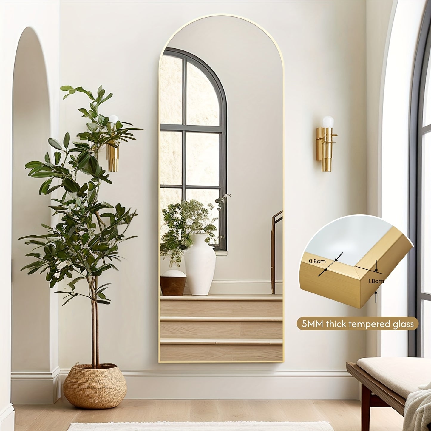 Specchio autoportante completo lunghezza facile da installare 53.34cm X 162.56cm con struttura in lega di alluminio nero dorato, specchio completo lunghezza con supporto, specchio da parete, specchio da appendere per decorare camera da letto, bagno, soggi