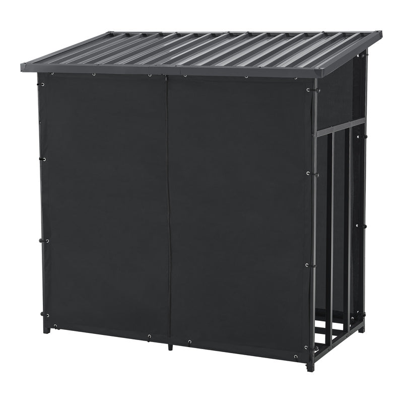 Casa.Pro Chimney Wood Rack Yakutat Stand per legna da esterno Stand per legna da esterno Stand per legna da esterno con copertura Chimney Wood Stand Metallo Nero