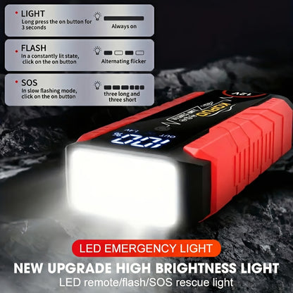 KOPUO 5000A Avviatore di Emergenza per Auto 12V, Avvia Batterie Scariche in Secondi, Booster di Batteria di Emergenza, Fino a 7.5L di Benzina & 5.5L di Diesel, Avviatore di Batteria Portatile per Auto, SUV, Furgoni, Camion & Moto, Display LCD, Torcia LED