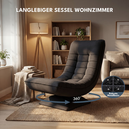 Poltrona Divano, Sedia da Terra, Schienale Regolabile Rotazione a 360° Pieghevole Portata 150Kg Design Elegante e Comfort Fanno di Essa l'Attenzione Principale della Tua Decorazione Domestica, Offrendoti un Luogo Comodo per Rilassarti. Nero, Grigio