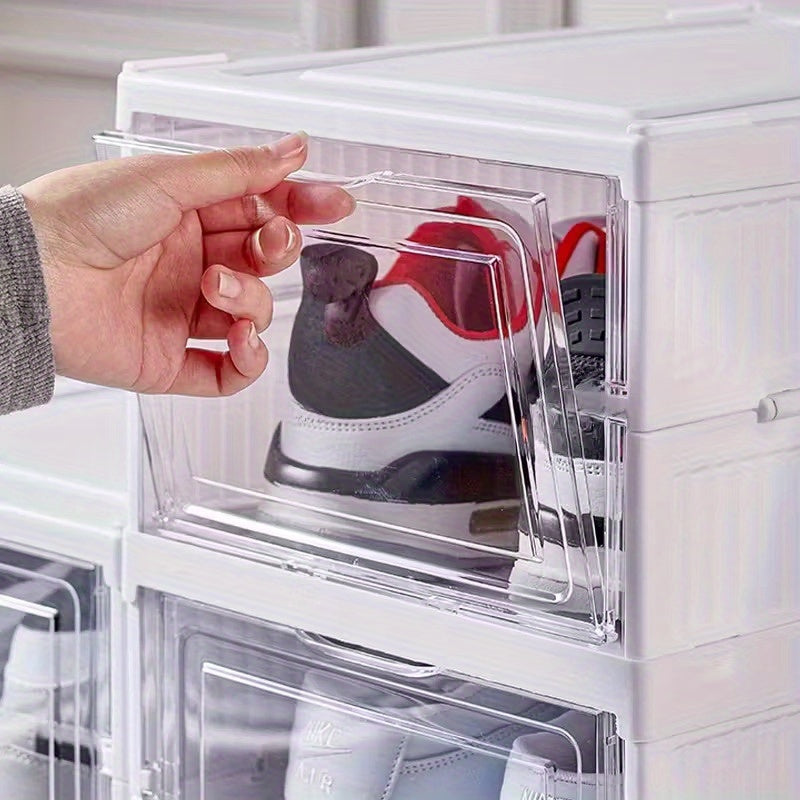 Scatole per scarpe impilabili, contenitori portascarpe in plastica ispessita a 6/9 ripiani – Scarpiera pieghevole e richiudibile con design a vassoio ribaltabile, nessun montaggio richiesto, design verticale salvaspazio, adatta per sneakers/stivali/tacchi