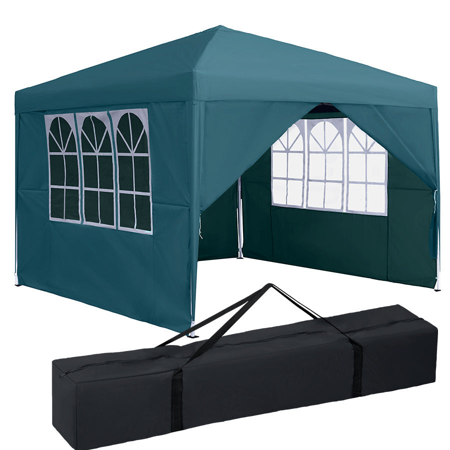 3x3m Gazebo Pieghevole con 4 Pannelli Laterali Rimovibili e Borsa da Trasporto - Tenda da Esterno per Giardino, Patio, Feste, Picnic, Campeggio - Antracite/Grigio Argento/Bianco/Verde Scuro