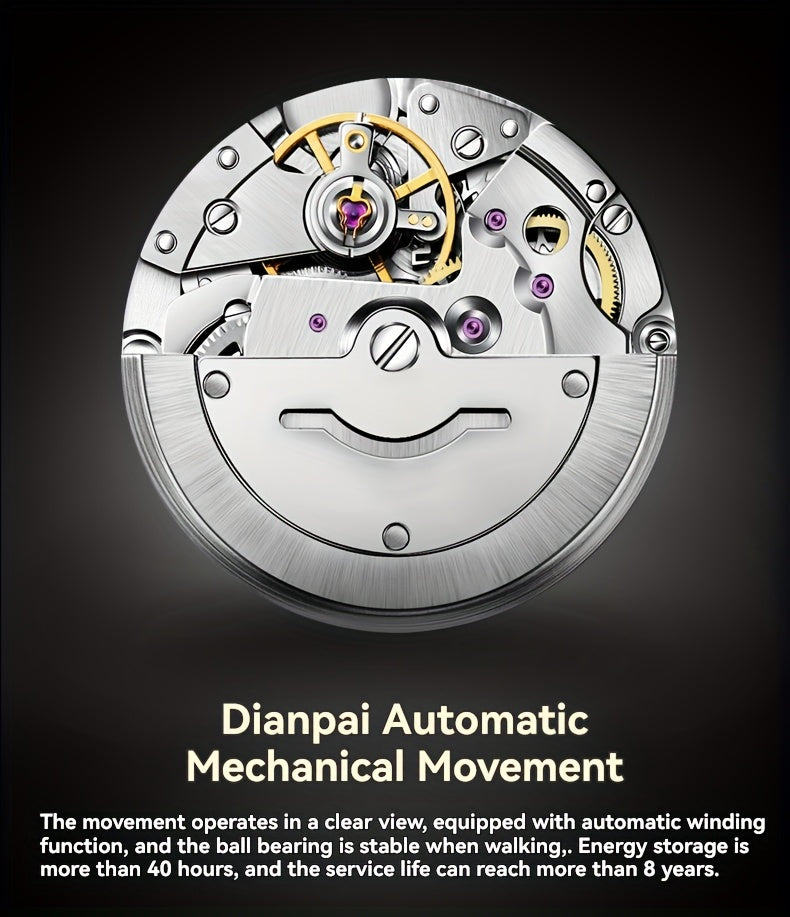 Orologio da polso meccanico automatico da uomo Dianpai - Acciaio inossidabile quadrante verde con indici dorati, indicatore della data, bracciale a catena da polso - Orologio di lusso per feste e casual, nessuna batteria richiesta, regalo ideale per lui,