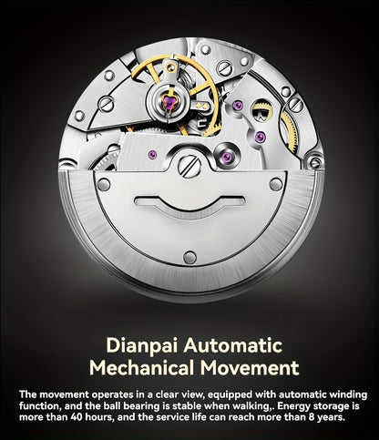 Orologio da polso meccanico automatico da uomo Dianpai - Acciaio inossidabile quadrante verde con indici dorati, indicatore della data, bracciale a catena da polso - Orologio di lusso per feste e casual, nessuna batteria richiesta, regalo ideale per lui,