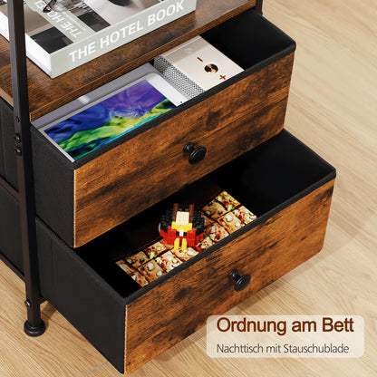 AMHANCIBLE Set Comodino 1/2 pezzi, Cassettiera in Tessuto con Dock di Ricarica, Tavolino da Letto, Comodino con Due Cassetti in Tessuto, Comodino Piccolo per Camera da Letto, Comodino a Quattro Ripiani, Adatto per Camera da Letto, Soggiorno. Nero, Marrone