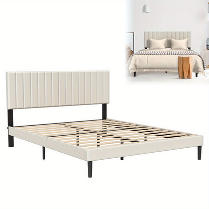Letto con Bottoni, Letto Imbottito - Struttura a Piattaforma con Testiera in Velluto Imbottito, Supporto a Doghe in Legno, Letto Matrimoniale per Adulti, Design Moderno, Beige, 90/140/160 x 200 cm