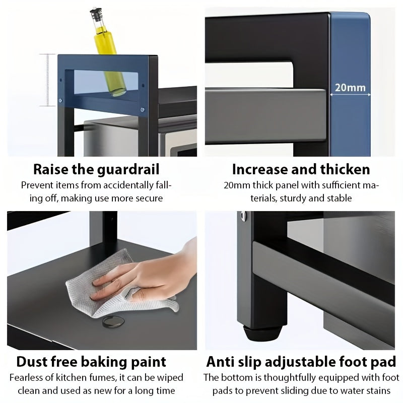 Scaffale per microonde regolabile ed espandibile - Ripiano da appoggio in acciaio al carbonio resistente per riporre oggetti in cucina, utensili e stoviglie, larghezza regolabile 40-64 cm, altezza regolabile 32-2 cm - Design salvaspazio per cucine moderne