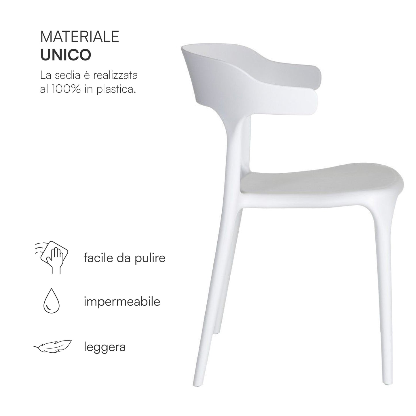 Baroni Home Set 4 Sedie in Plastica Bianca – Sedie Impilabili, Pronte all’Uso Senza Montaggio, Facili da Pulire, con Piedini Antiscivolo per Maggiore Stabilità – Ideali per Cucina, Soggiorno, Sala da Pranzo, Giardino, Terrazzo o Balcone – Sedute Comode e