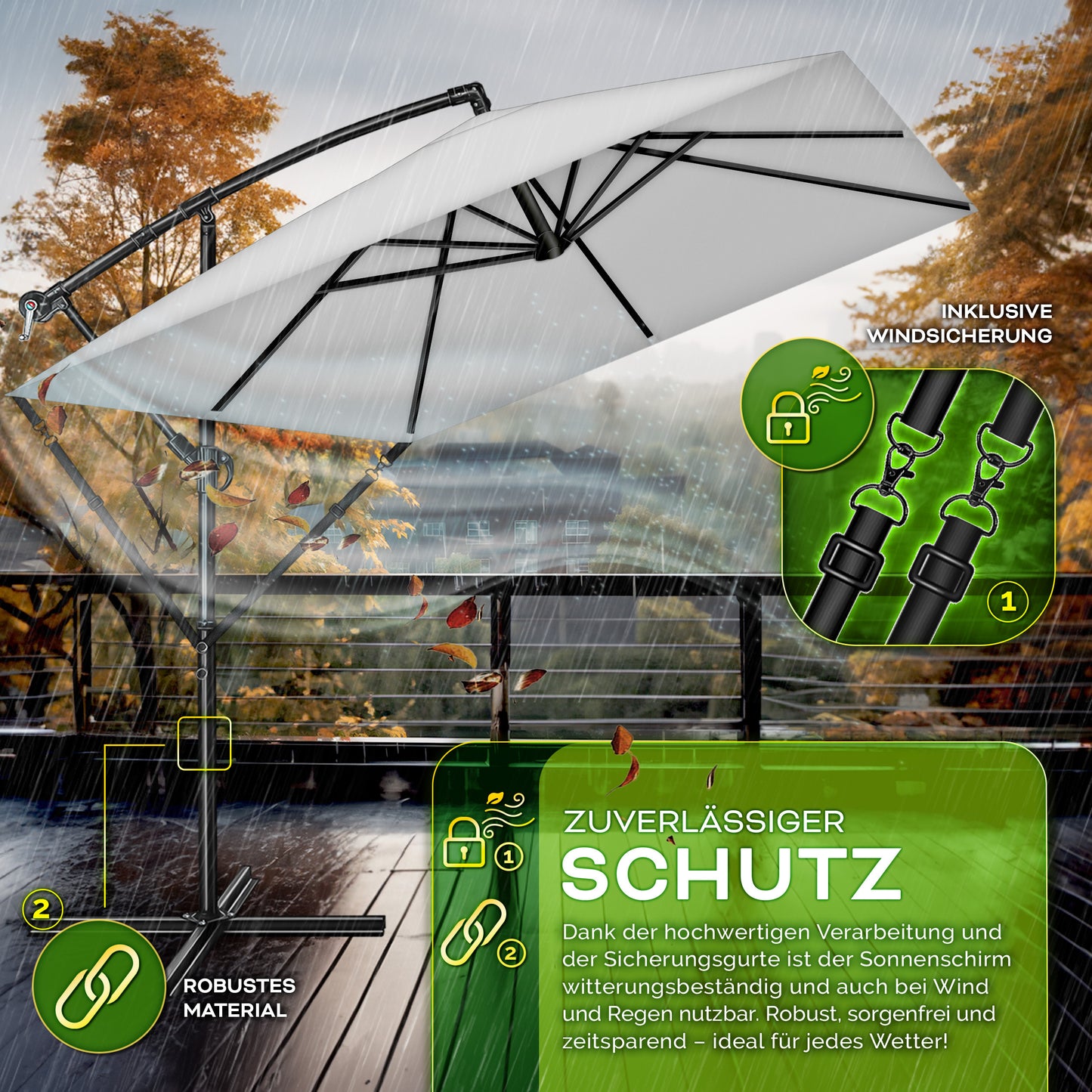 Tillvex® Parasole Rettangolare in Alluminio Ø 330 Cm + Copertura con Manovella | Schermo Angolare a Luce Rossa con Supporto & Parabrezza | Grande Parasole da Giardino in Alluminio Protezione UV | Schermo con Manovella Impermeabile Girevole a 360° per Terr