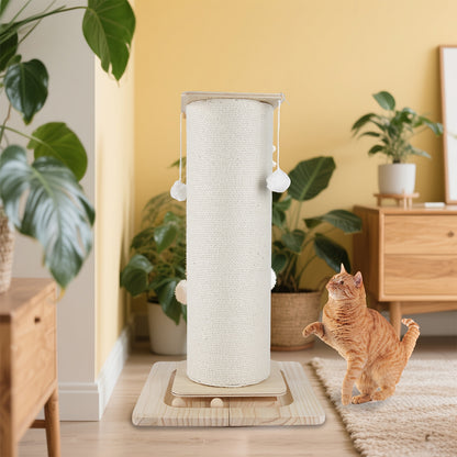 Tiragraffi per gatti in canapa bianca da 80 cm, resistente tiragraffi in sisal, facile da montare, base stabile per evitare ribaltamenti, protegge divani e mobili, giocattolo tiragraffi per gatti da interno, mobili minimalisti in stile nordico per animali