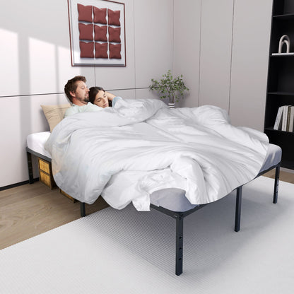 Struttura letto a piattaforma moderna in metallo con doghe robuste in acciaio e spazio di stoccaggio sotto il letto per camera da letto e camera degli ospiti, nero