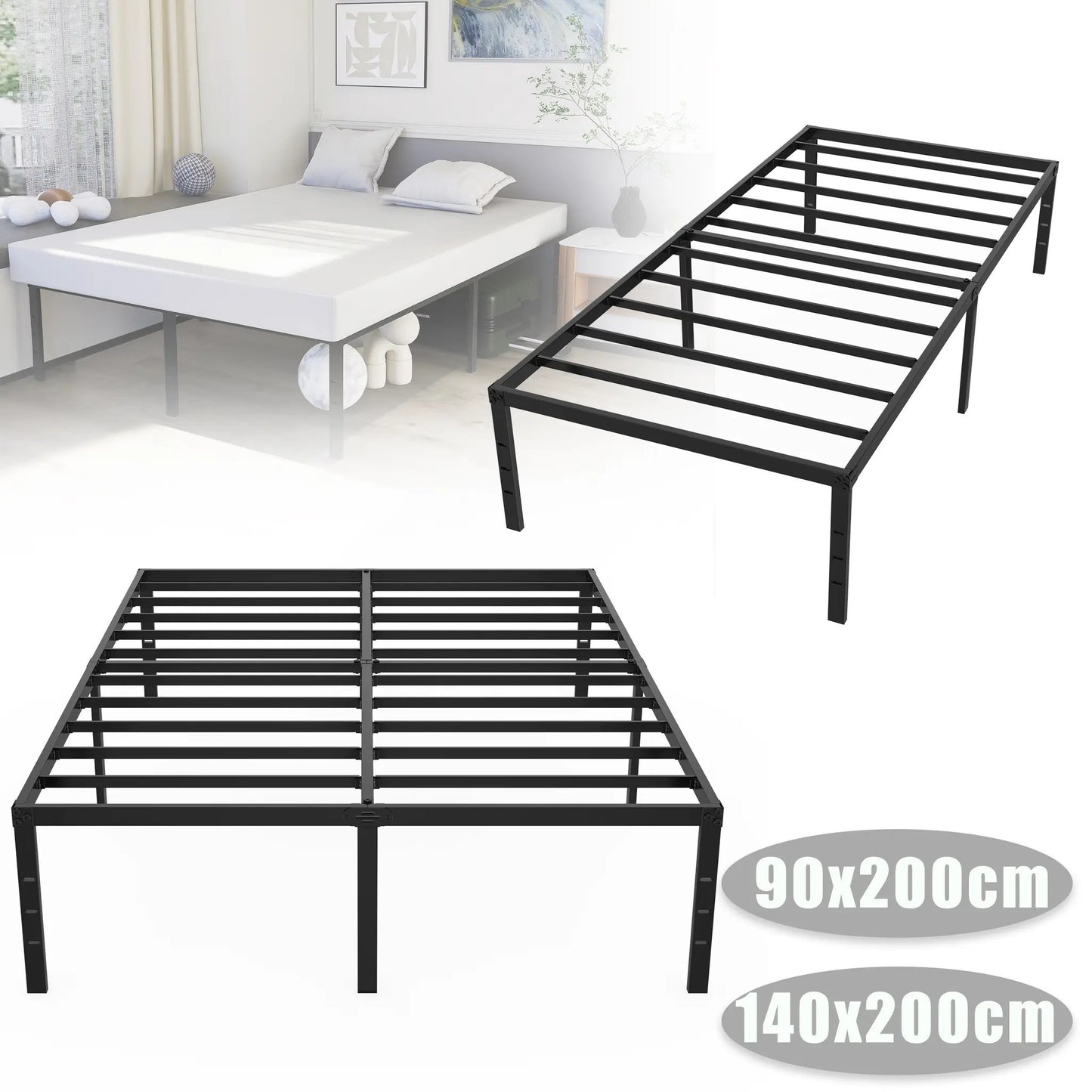 Struttura Letto in Metallo Disponibile in 90X200Cm (Singolo) 140X200Cm (Matrimoniale), Letto Resistente ed Elegante per Camera da Letto
