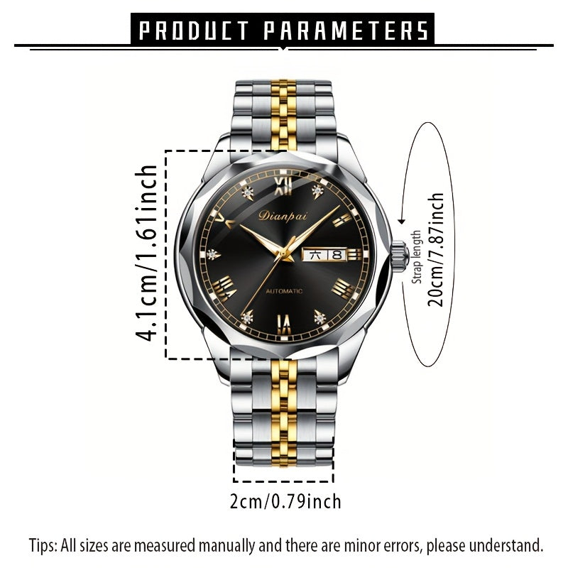 Orologio meccanico automatico di lusso per uomo di Dianpai, adatto per l'uso quotidiano casual, con design rotondo, calendario e lancette luminose, un regalo perfetto per uomini, senza batteria