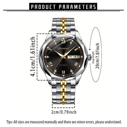 Orologio meccanico automatico di lusso per uomo di Dianpai, adatto per l'uso quotidiano casual, con design rotondo, calendario e lancette luminose, un regalo perfetto per uomini, senza batteria