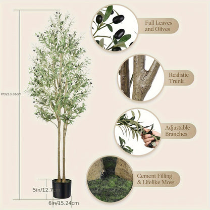 Albero di ulivo artificiale di 120/150/180/210 cm di altezza con frutti realistici e tronco in legno naturale, perfetto per l'arredamento moderno di casa, ufficio e soggiorno