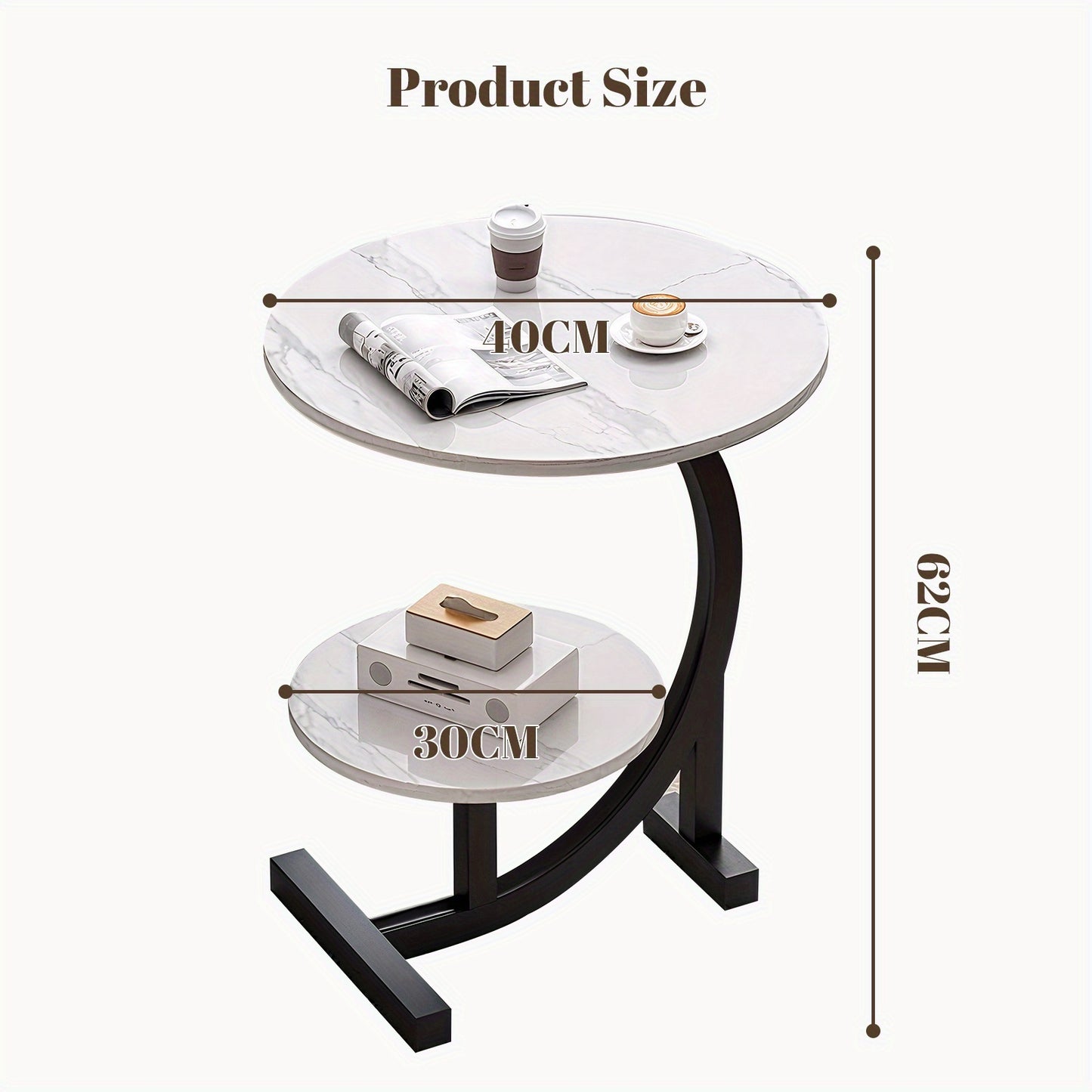 1 Tavolino Laterale a Forma di C, Tavolino Mobile, Tavolino per Laptop, Tavolino per Divano, Design Minimalista Moderno con Motivo Marmo Bianco, Adatto per Divani in Stile Moderno/Industriale, Design Salvaspazio per Piccoli Appartamenti, Ideale per Soggio