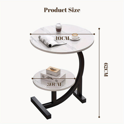 1 Tavolino Laterale a Forma di C, Tavolino Mobile, Tavolino per Laptop, Tavolino per Divano, Design Minimalista Moderno con Motivo Marmo Bianco, Adatto per Divani in Stile Moderno/Industriale, Design Salvaspazio per Piccoli Appartamenti, Ideale per Soggio
