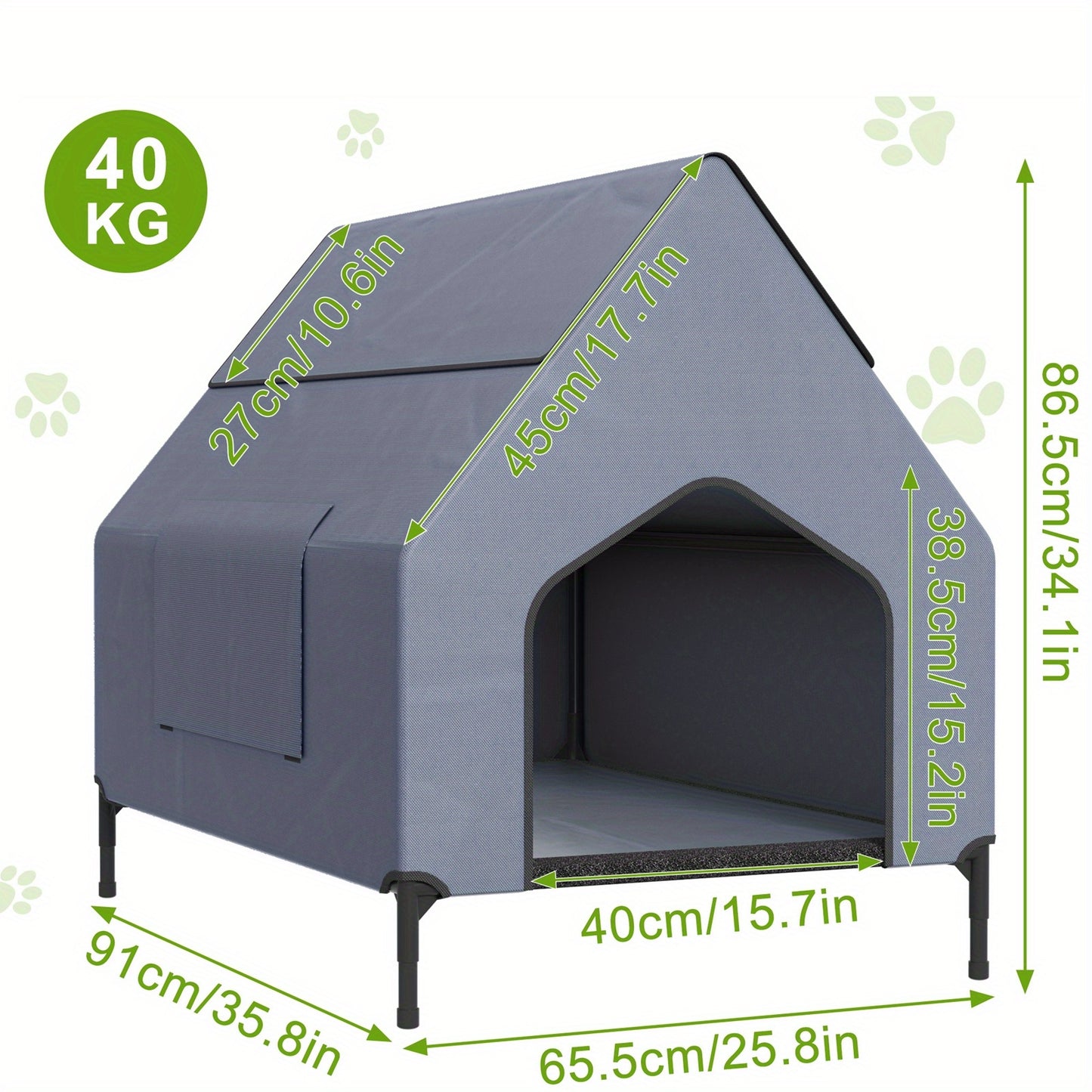 Casina per Cani Grigia con Porta e Finestra, Adatta per Uso Interno/Esterno