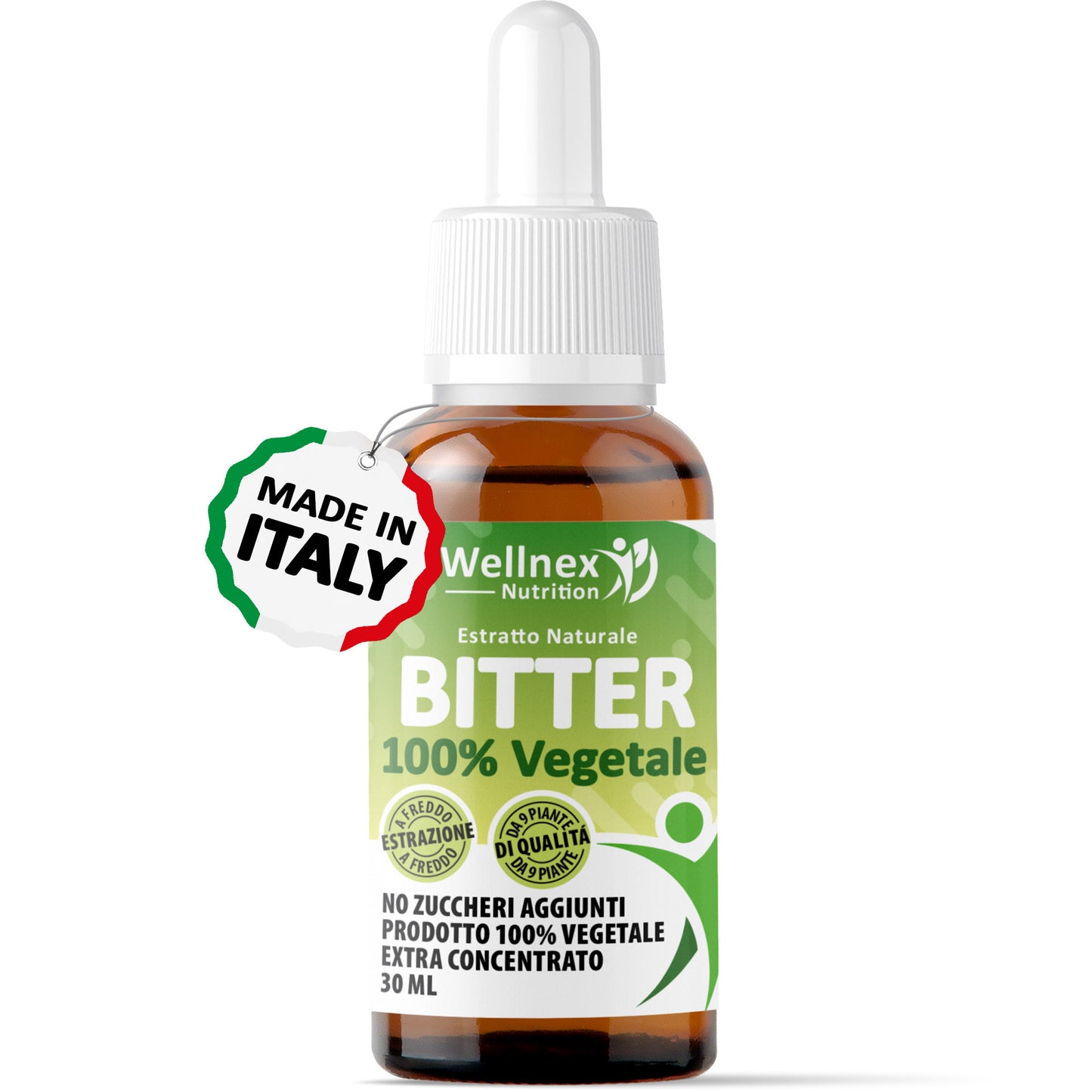 BITTER – 30ml, Estratto AMARO 100% Vegetale da 9 Piante, Senza Alcol, No Zuccheri Aggiunti, Estratto di Carciofo, Genziana, Cardamomo, Zenzero, Tè Verde, Dente di leone, Finocchio e Tarassaco | Wellnex Nutrition