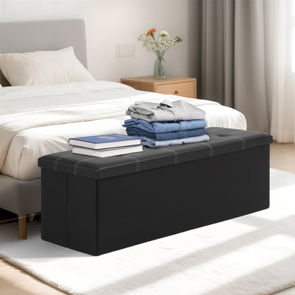 Panchetto Pieghevole in Pelle con Doppia Cucitura, Materiale in Pelle Facile da Riporre, Elevata Capacità di Carico Ideale per Sedersi, Panchetto per Divano o Cambio Scarpe, Panchetto con Contenitore, Panchetto Lungo, Scatola-Panchetto