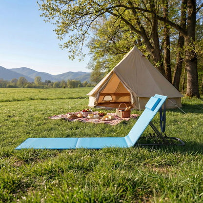 Lettino da Spiaggia, Sedia a Sdraio, Lettino Prendisole, Cuscino, Schienale Inclinabile, Portatile con Manico, per Campeggio Giardino Piscina, 158 x 55 cm, Grigio Ardesia/Azzurro Cielo/Blu Turchino/Grigio