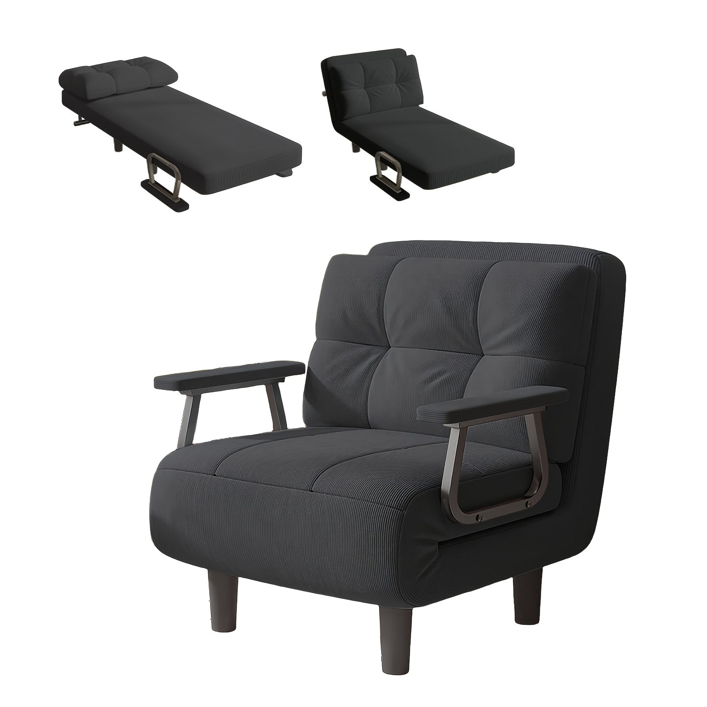 Poltrona Convertibile, Divano Letto e Sedia a Sdraio 3 in 1 con Cinque Posizioni Regolabili per Schienale e Cuscino Seduta, Realizzata in Tessuto Velluto a Coste. Perfetta per Camere da Letto, Soggiorni e Appartamenti