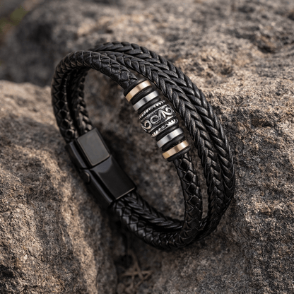 Bracciale da uomo in pelle, bracciale nero intrecciato con chiusura magnetica in acciaio inossidabile, regalo per uomo per San Valentino e compleanno, 21 cm adatto alla maggior parte