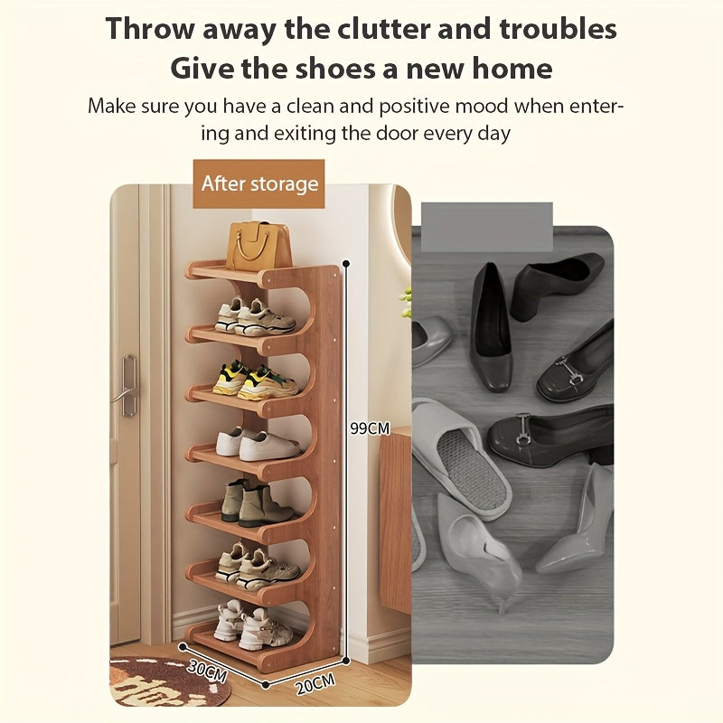 Scaffale per Scarpe a 2/7 Ripiani, Risparmio Spazio, Organizzatore di Calzature, Armadietto Portascarpe Robusto e Non Pieghevole, Design da con Aspetto Legno Naturale, Ideale per Ingressi, Camere Universitarie o Case in Affitto