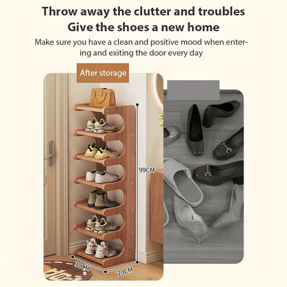 Scaffale per Scarpe a 2/7 Ripiani, Risparmio Spazio, Organizzatore di Calzature, Armadietto Portascarpe Robusto e Non Pieghevole, Design da con Aspetto Legno Naturale, Ideale per Ingressi, Camere Universitarie o Case in Affitto