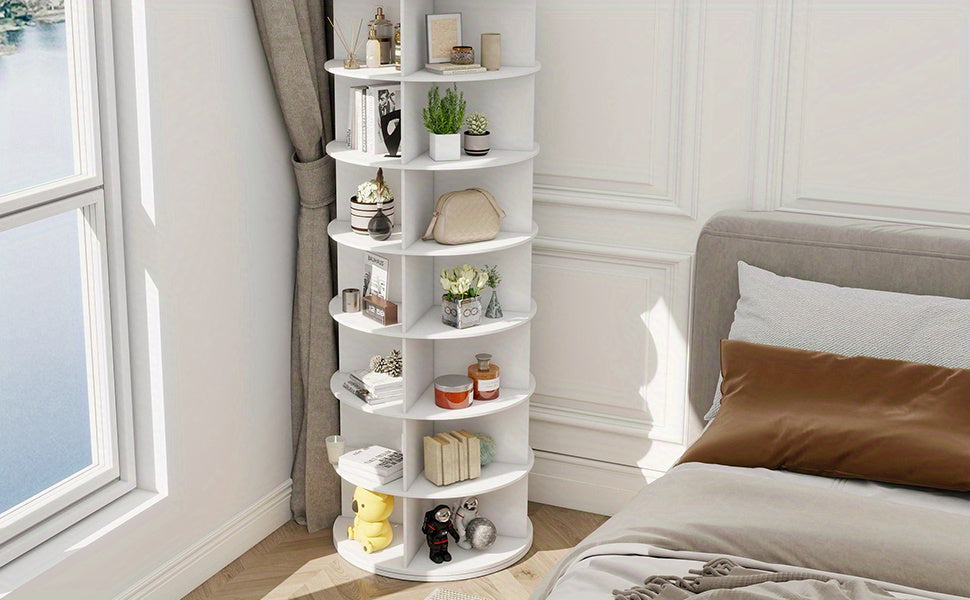 Torre portascarpe girevole a 5/6/7 ripiani per 20/24/28 paia di scarpe, espositore girevole a 360° bianco, organizzatore Lazy Susan, scaffale portascarpe a carosello rotondo, carosello verticale per cappelli e borse