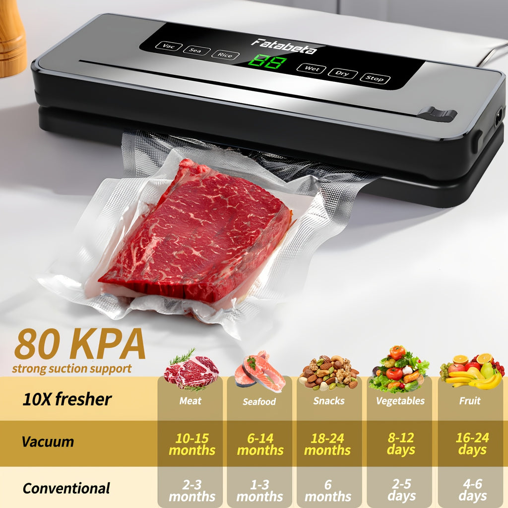 Macchina Sottovuoto con 20 Sacchetti Sottovuoto, 80KPA per la Conservazione di Alimenti Secchi e Umidi, Sistema di Sigillatura Automatico Sigillatrice di Alimenti Veloce e Compatta, Multifunzionale, Potente Macchina Sigillante per la Conservazione di Alim