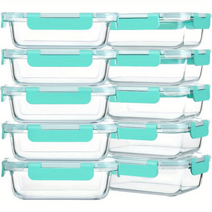 Confezione da 10, Contenitori in vetro da 22 Oz per preparazione pasti, Contenitori in vetro per alimenti con coperchi, Contenitori in vetro per pranzo, Adatti a microonde, forno, congelatore e lavastoviglie