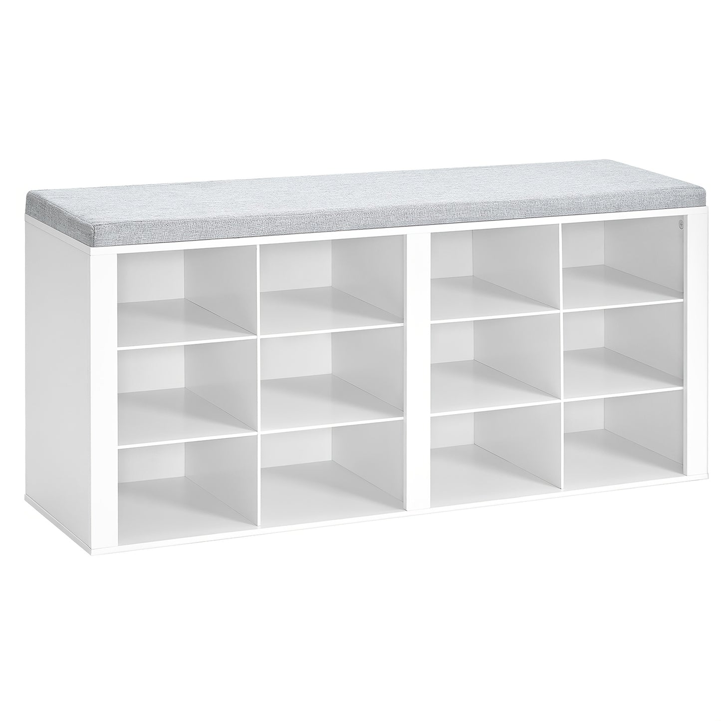 Panchina Portascarpe, Scaffale per Scarpe con Seduta, Panchina con Contenitore, Cuscino, 12 Scomparti, per Soggiorno, Ingresso, Camera da Letto, Bianco-grigio