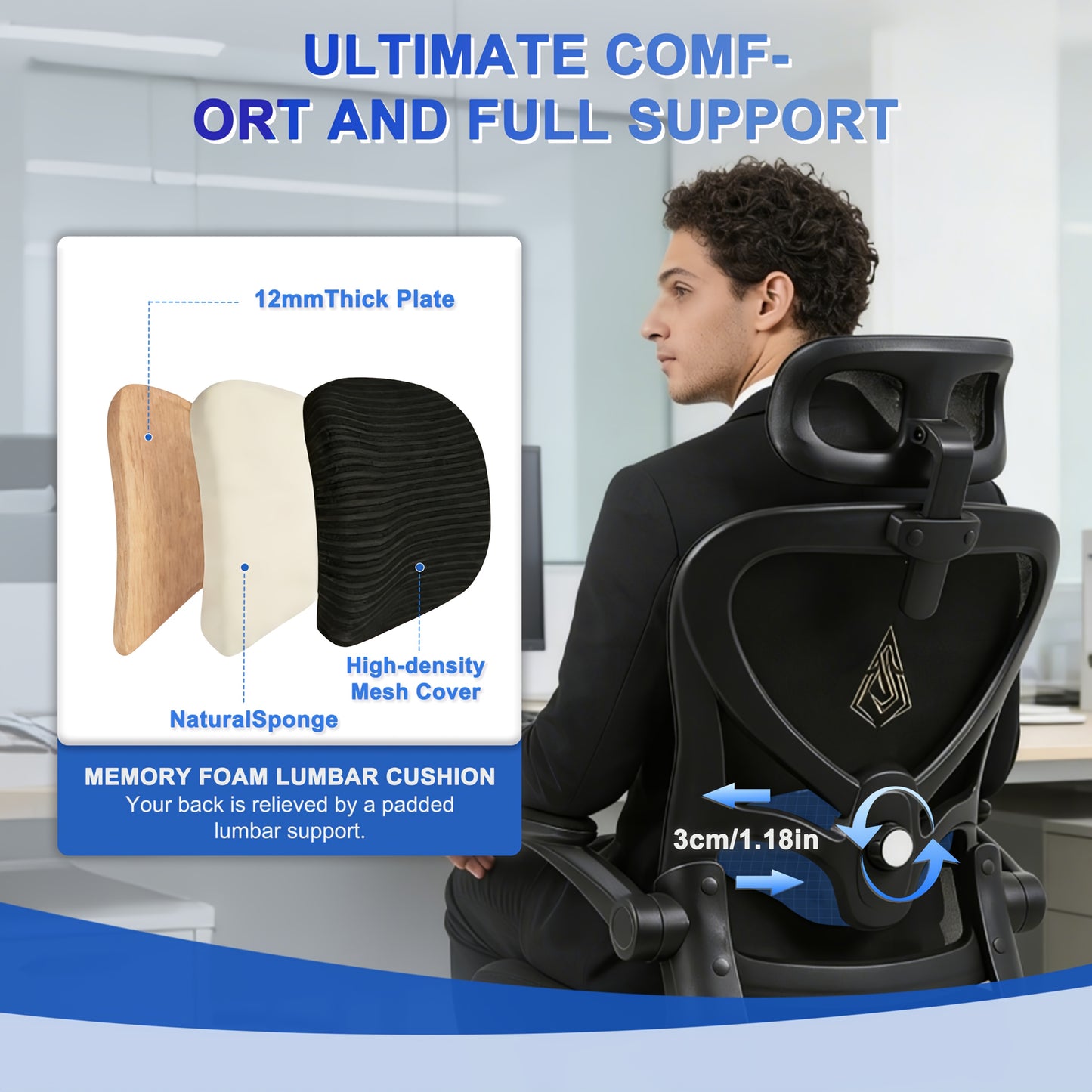 Sedia da ufficio ergonomica ANDYOU, sedia da scrivania per studio a casa, seduta in tessuto a rete, sedia da computer con supporto lombare