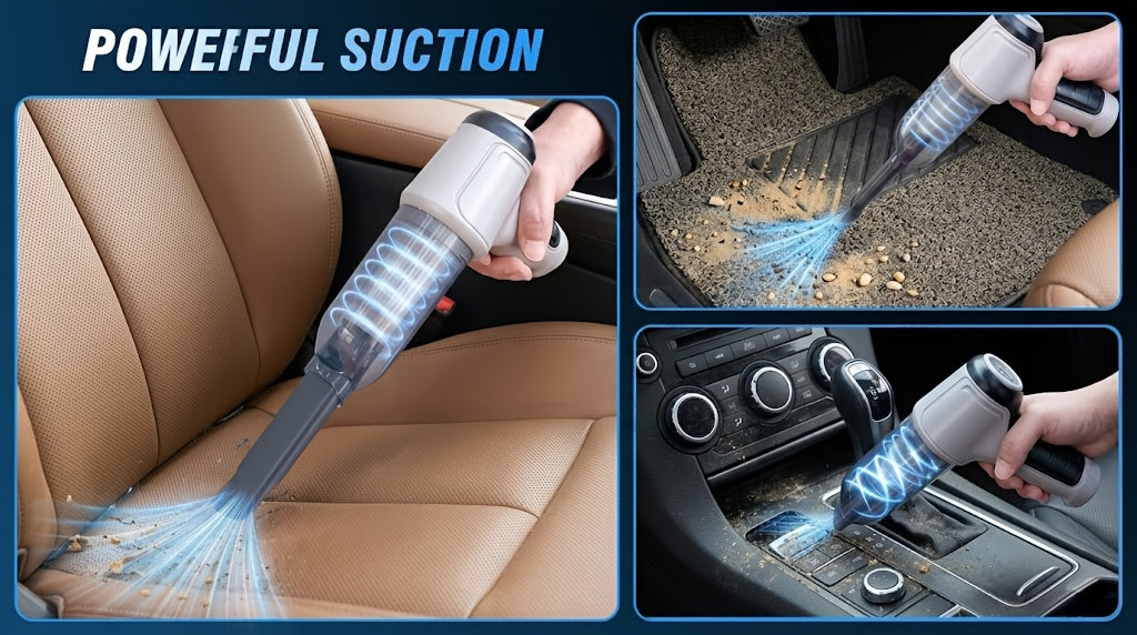 Aspirapolvere per Auto Senza Fili Portatile e Potente - Forte Aspirazione, Ricarica USB, Leggero e Portatile, 7 Accessori Combinati per Uso Multiscena, Adatto per Cucina, Interni Auto, Camera da Letto, Pulizia Ufficio e Rimozione Efficiente della Polvere