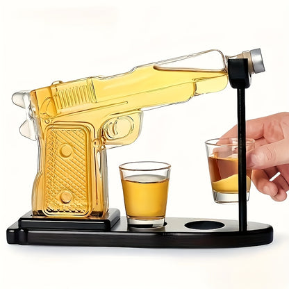 Set, caraffa da whisky da 230 ml/7.78 oz e due bicchieri da vino rosso da 50 ml/1.69 oz con base in legno, set pistola per whisky e vino, combinazione di caraffe in vetro, shaker da cocktail originale, regalo per fidanzato, papà o fratello