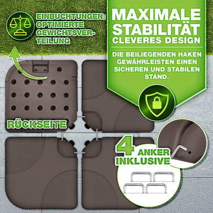 Tillvex® Supporti per Ombrelloni da Sole 60 Litri / 80 Kg - 4 Parti per Ombrellone con Semaforo Incluse Connettori in Metallo | Peso Ombrellone Riempibile con Acqua o Sabbia | Supporto per Ombrellone Resistente alle Intemperie per Balcone Esterno, Terrazz
