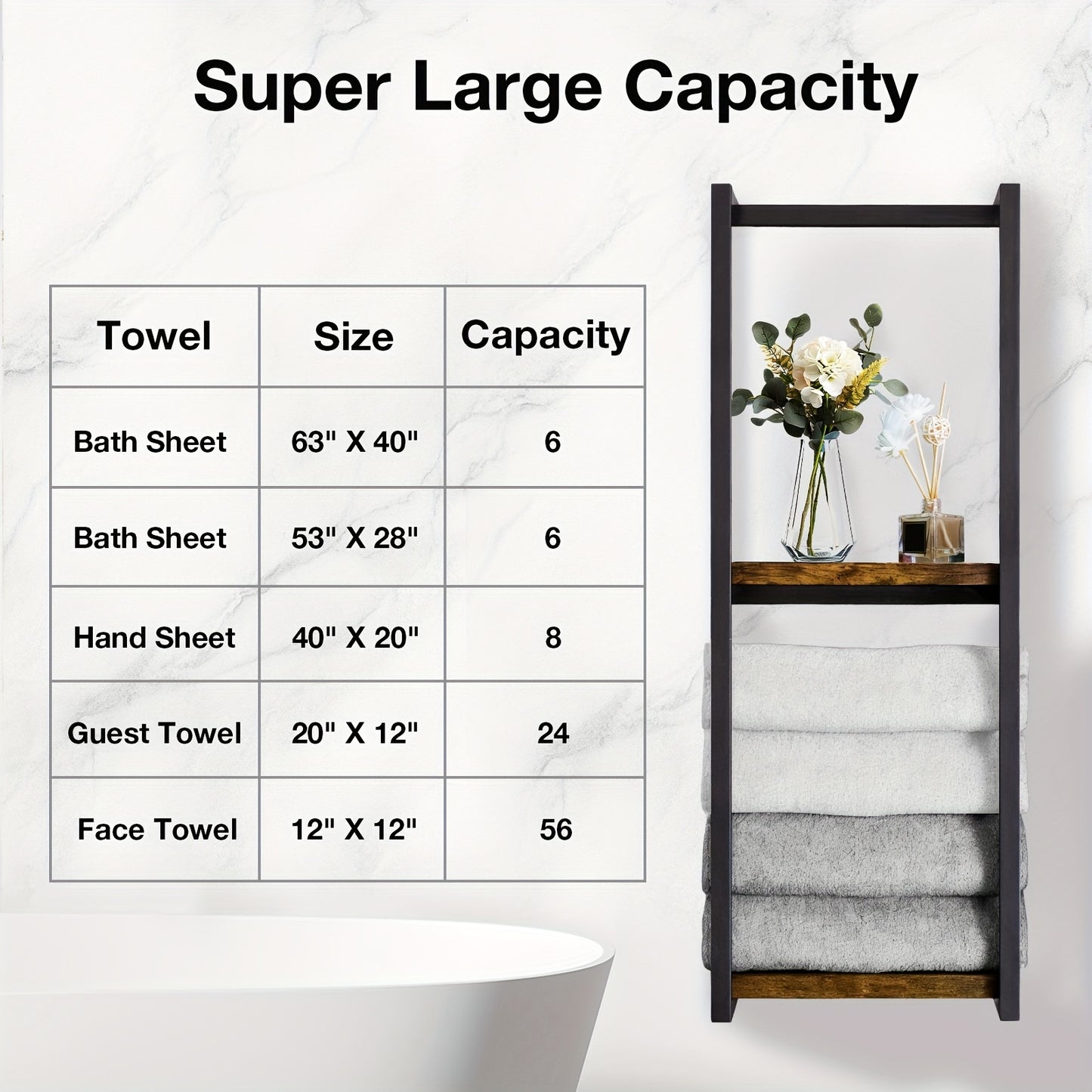 Mensola Salvaspazio per Bagno - Combo Multifunzionale Acciaio/Legno, Porta Asciugamani da Parete con Porta Essenziali | Stoccaggio Compatto per Bagni Piccoli, Appartamenti, Dormitori, Porta Asciugamani