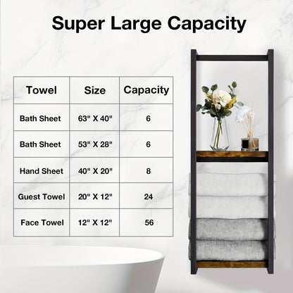 Mensola Salvaspazio per Bagno - Combo Multifunzionale Acciaio/Legno, Porta Asciugamani da Parete con Porta Essenziali | Stoccaggio Compatto per Bagni Piccoli, Appartamenti, Dormitori, Porta Asciugamani