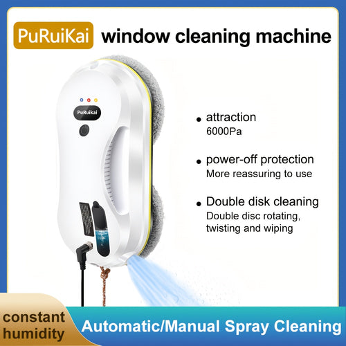 PuRuiKai 09 Robot Pulisci Vetri Intelligente, Pulitore Elettrico per Vetri completamente Automatico, Bottiglia Spray Domestica con Telecomando e 10 Panni per la Pulizia, Nuovo Prodotto Natalizio