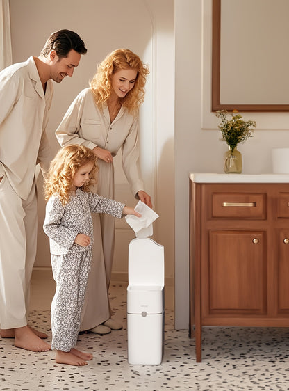 Cestino Sensore Piccolo per Bagno, Bianco con Coperchio, Cestino Intelligente per Bagno, Prodotti per la Casa, Consigliato per Cucina, Bagno, Camera da Letto