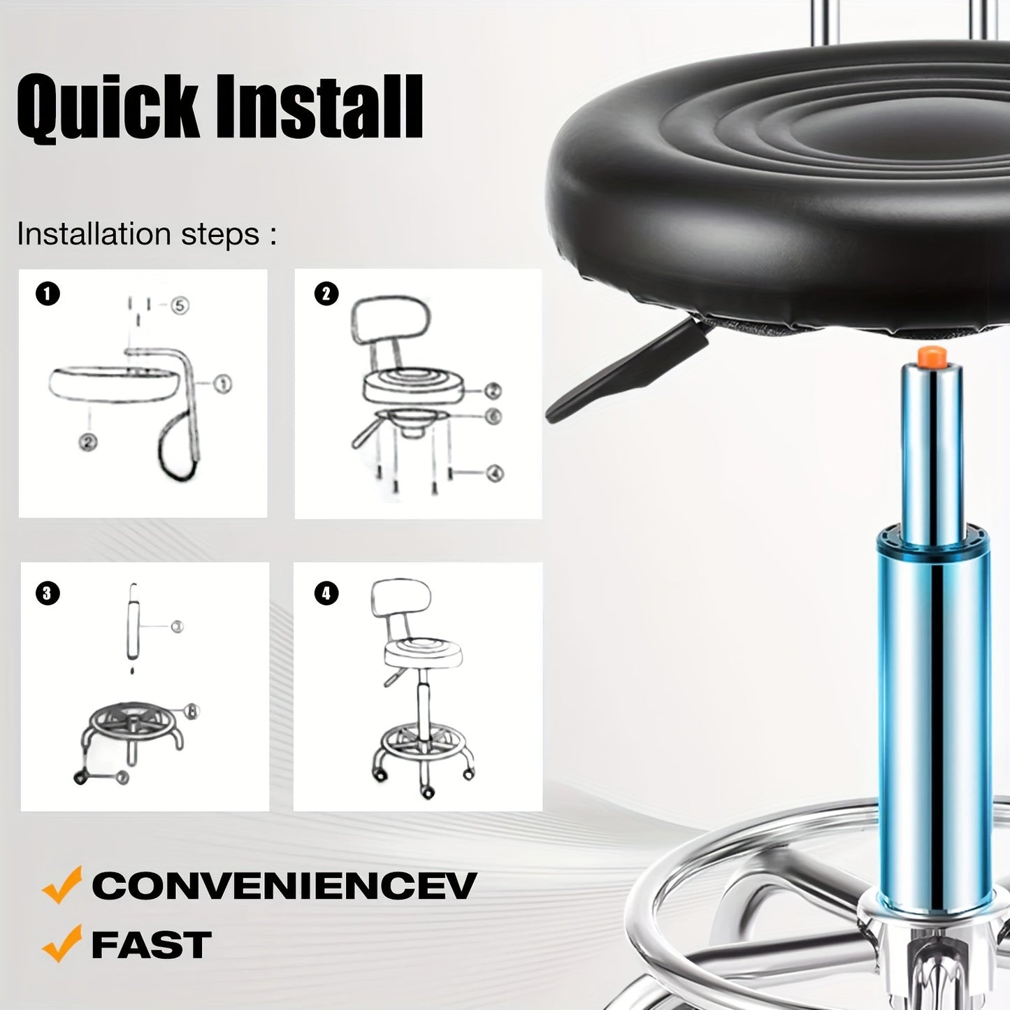 Sgabello da bar girevole con schienale e altezza regolabile, sedia in metallo con rotelle idraulica per carichi pesanti fino a 181,44 kg per cucina, salone, ufficio, massaggi e clinica