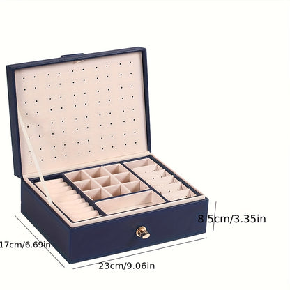 Organizzatore di gioielli di lusso a più livelli con ampio spazio per collane, orecchini, borchie, bracciali e altro, realizzato in ecopelle