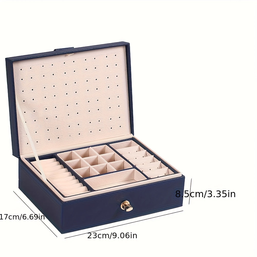 Organizzatore di gioielli di lusso a più livelli con ampio spazio per collane, orecchini, borchie, bracciali e altro, realizzato in ecopelle