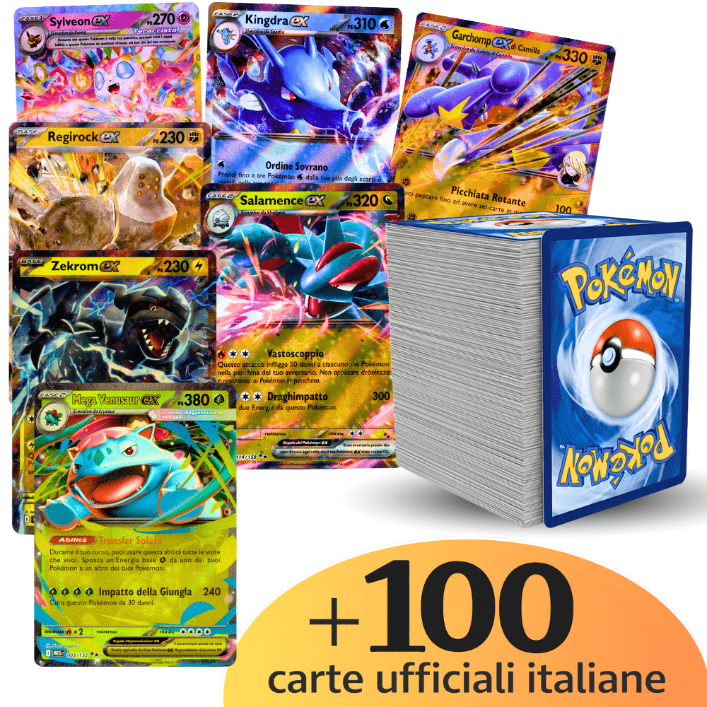 101 Pokémon TCG Ultra Pack in lingua italiana / ULTRA PACK: 1X EX/V Ultra Rare + 10X Shining (HOLO/REVERSE) + 90X Carte Pokémon Common/Uncommon - Carte Casuali