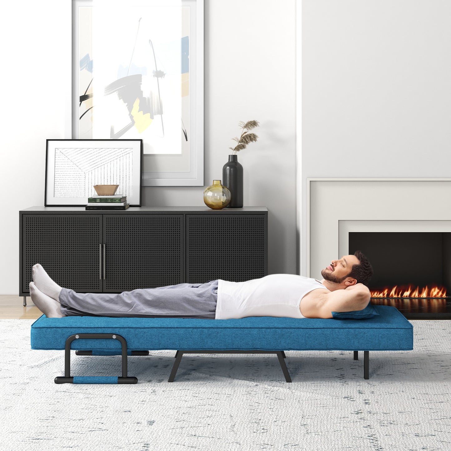 4 in 1 Poltrona Letto Singolo, Poltroncina Pieghevole con Schienale Regolabile in 6 Posizioni, Sedile Imbottito Robusto, Divano Letto per Casa Ufficio, 79x65x79 cm